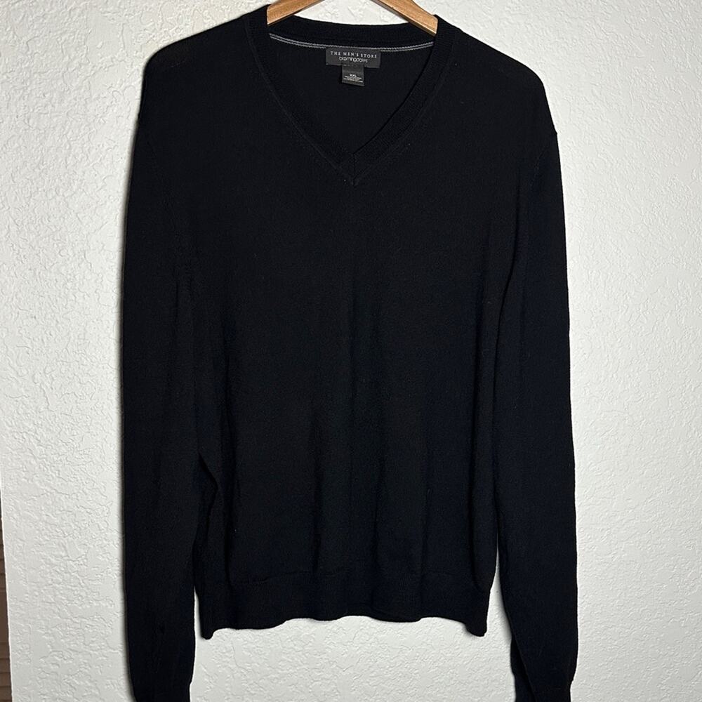 NEW Bloomingdale's Black Merino Wool V Neck Sweater Men’s XXL Minimalist Basic